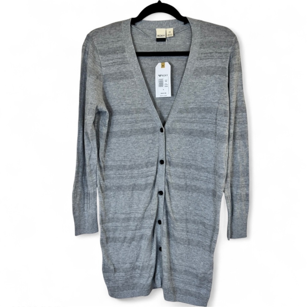Roxy Light Gray Button-Up Cardigan